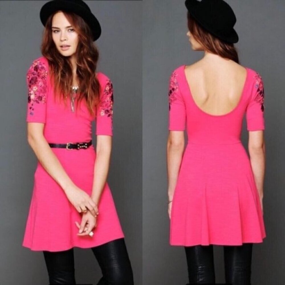 Free People Pink Embroidered Dress Size S
